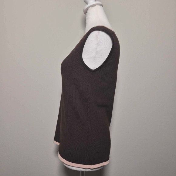 Escada Luxury Designer 100% Virgin Merino Wool Chocolate Ribbed Knit Y2K Top S - Picture 4 of 9